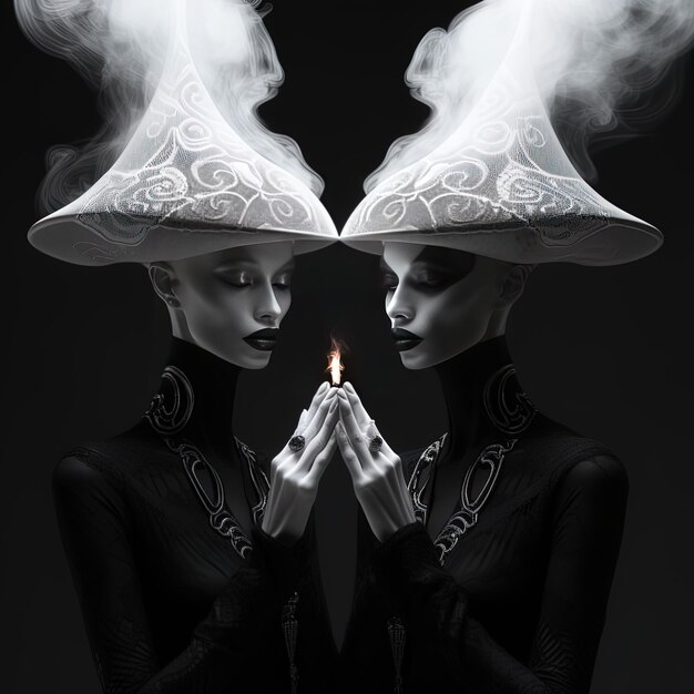 Photo two women with hats that say  smoke  on them