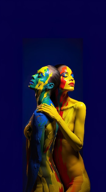 two women with paint on their faces are shown in a photo.