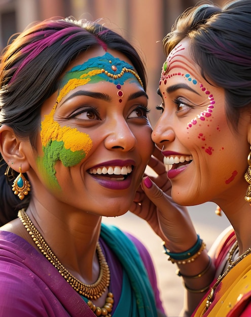 two women with painted faces and colorful makeup