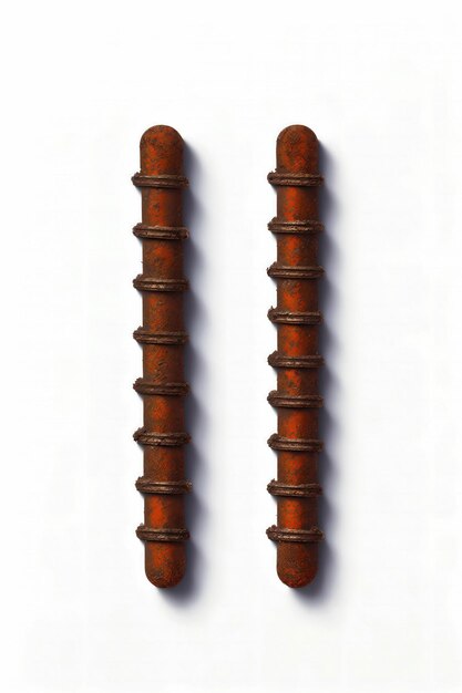 Two wooden batons metallic textures rusted parts