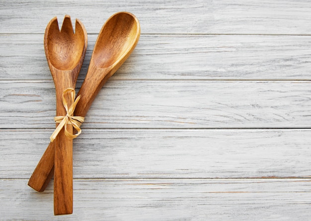 Two wooden salad spoons