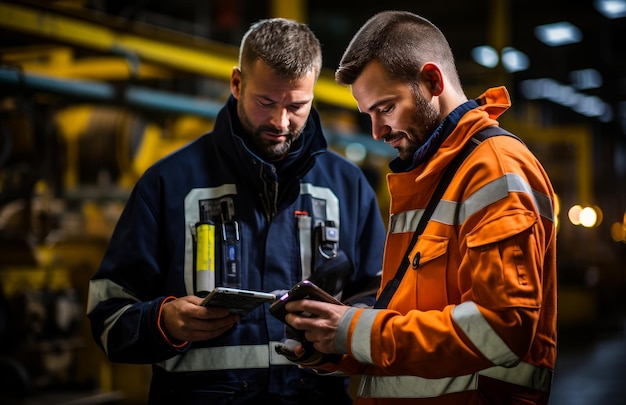 Two workers in factory