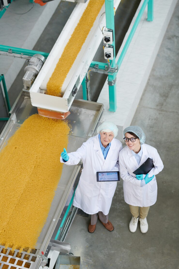 Two Workers Overseeing Production at Factory