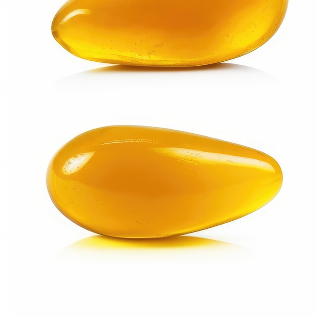 Two yellow capsules with one that says " yellow ".