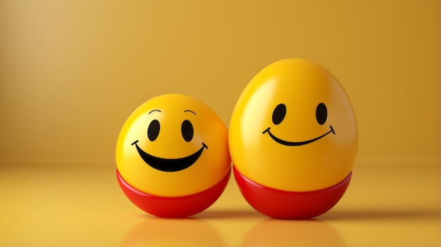 Two yellow smiley face eggs on a yellow background