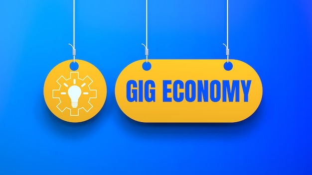 Two yellow tags with the words gig economy on them