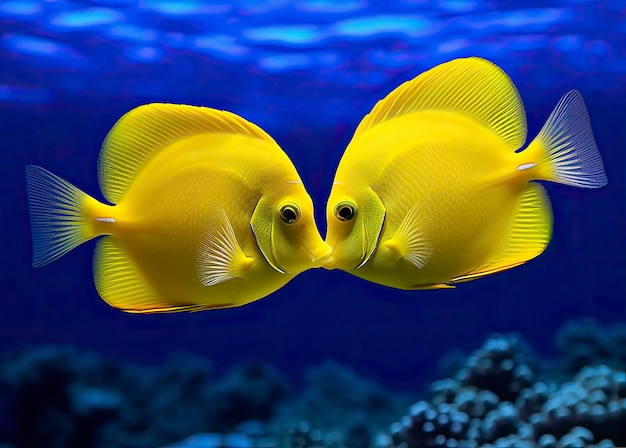 Two yellow tangs face to face