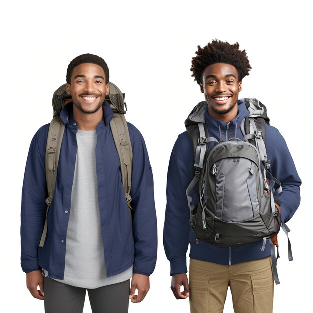 Two young AfricanAmerican men with backpacks