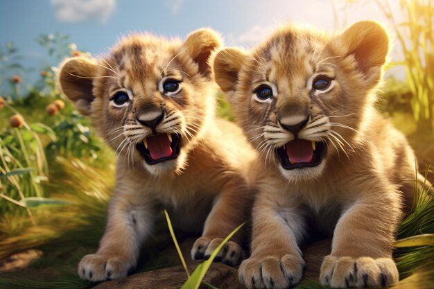 Foto due piccoli leoni bianchi in questa immagine sudafrica