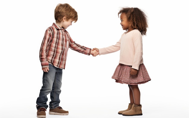 Photo two young boys shaking hands