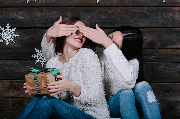 Two young girls friends having fun