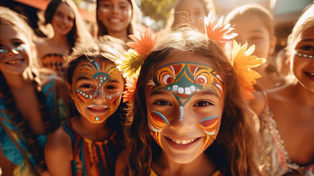 Two Young Girls With Face Paint Smile at the Camera Chico De Mayo