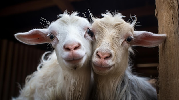 two young goats on the black background