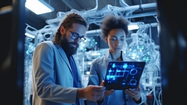 Premium Photo | Two young inventive engineers are seen using a tablet ...