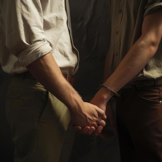 Two young men holding hands