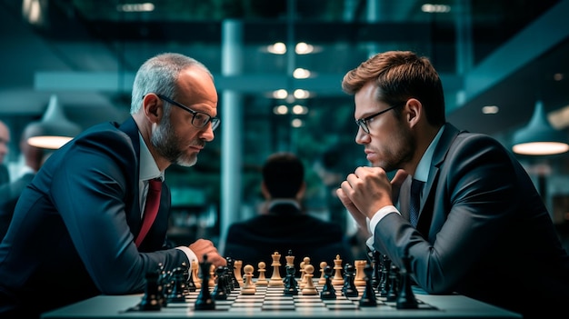 Premium Photo  Two young man are playing chess