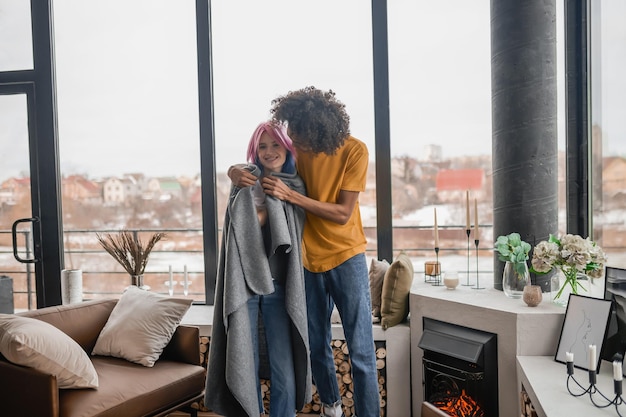 Two young people feeling comfortable and peaceful together