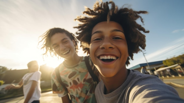 Photo two young teenager boys standing together