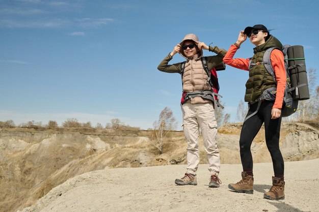 Two young women hiking