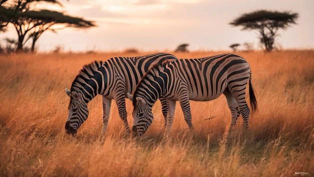 Two zebra on the grassland