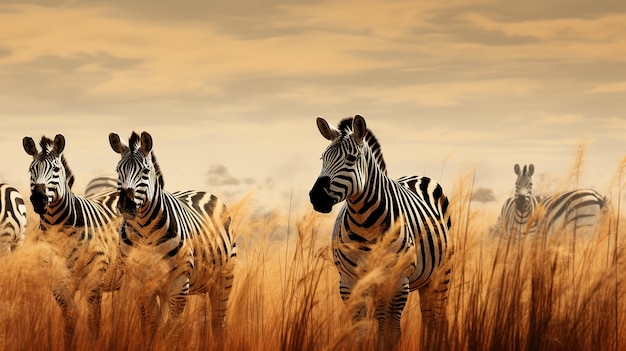 two zebras are standing in tall grass one of which is looking at the camera