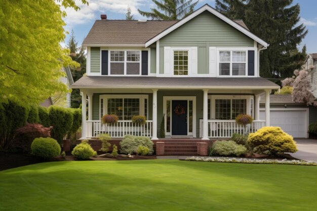 Photo twostory colonial with wellmaintained front yard