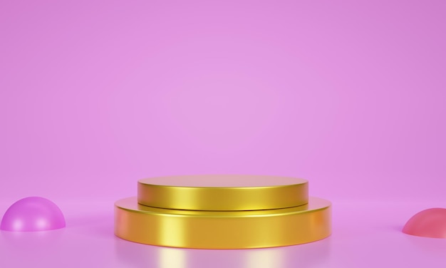 Twotiered podium gold color for displaying products on surfaces and pink backgrounds golden circle pedestals stacked on top of each other 3D Rendering