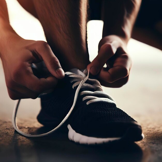 Tying sports shoes