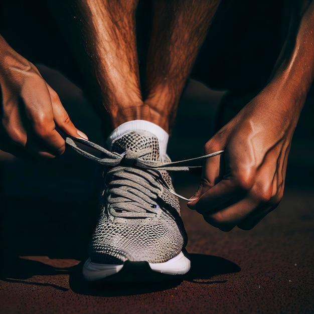 Tying sports shoes