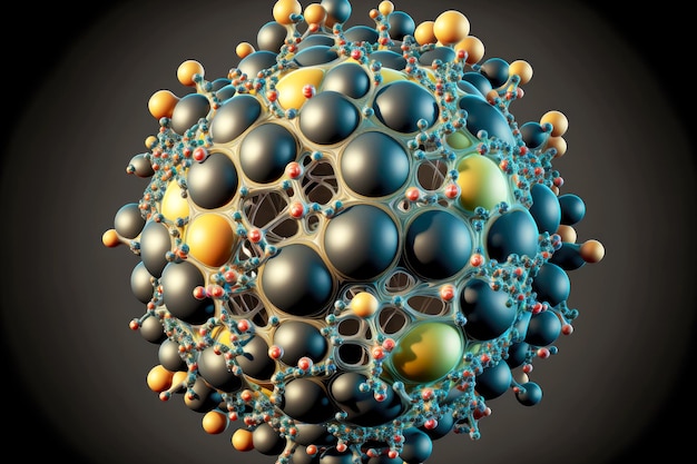 Type of molecule closeup presented in form of large sphere with small drops