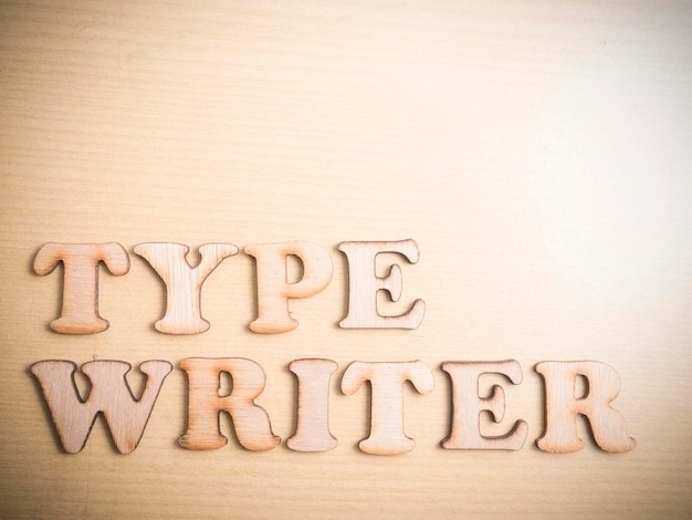 Photo type writer in wooden words letter motivational self development business typography quotes concept