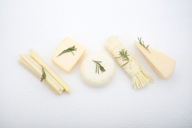 Types of cheese hard pigtails highlighted on a white background