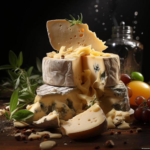 types of cheese on a wooden board