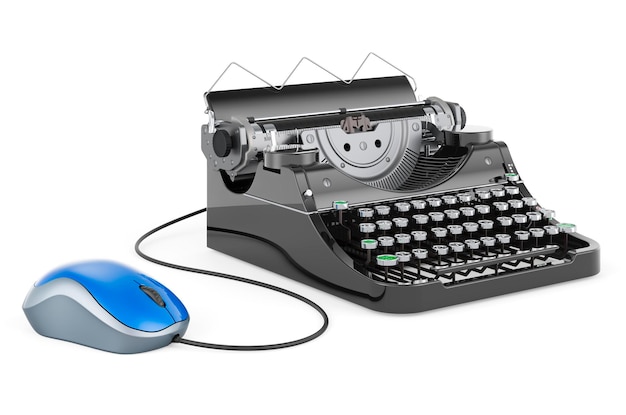 Typewriter with computer mouse 3D rendering