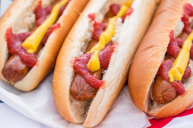 typical american fast food: hotdogs served and ready to eat