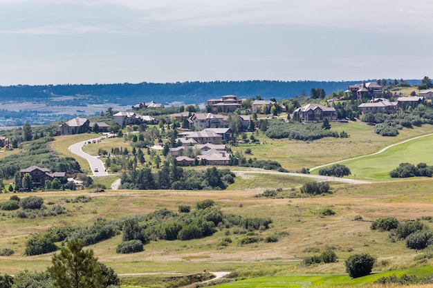 Typical American suburban community with model homes.