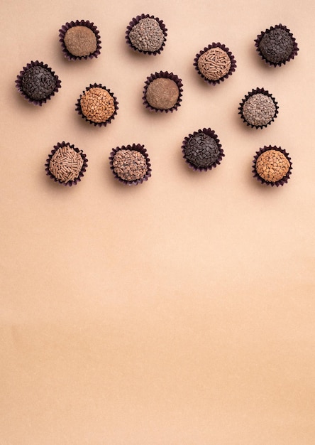 Typical brazilian brigadeiros various flavors with room for text