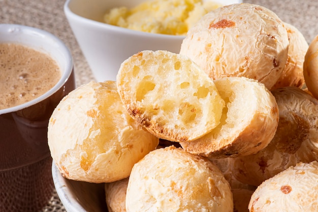 Typical Brazilian cheese bread on a bowl