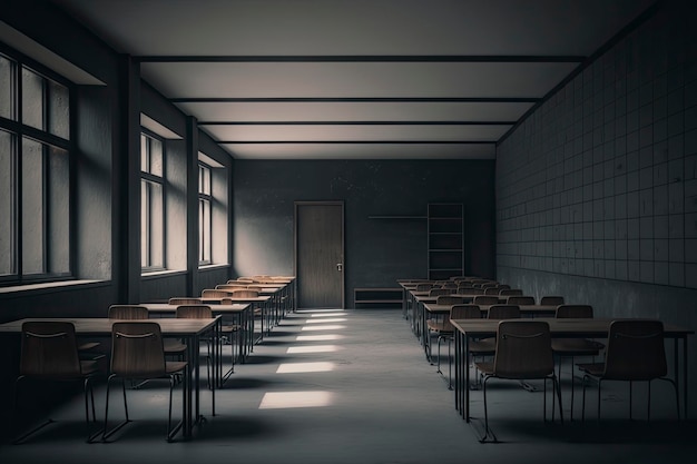 Typical classroom with empty desks Generative AI