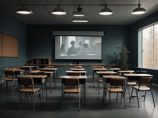 Typical classroom with empty desks generative ai