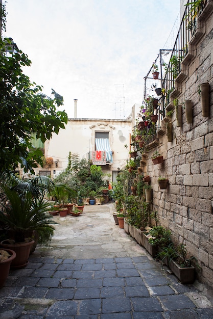 Typical	courtyard in Ortigia