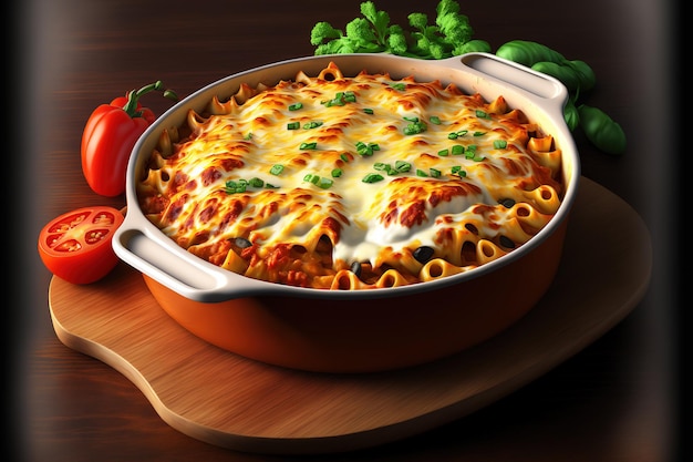 Typical dish from North America pasta with cheese baked