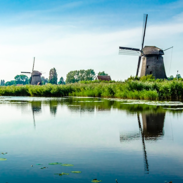 オランダ、アルクマールの典型的なオランダの風景