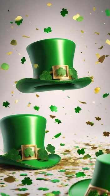 Photo typical green saint patrick39s hat with confetti explosion on white background ai generative