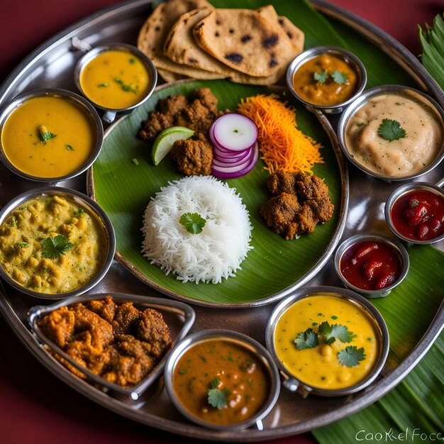 Typical healthy maharashtrian food platter or thali full of nutrients selective focus