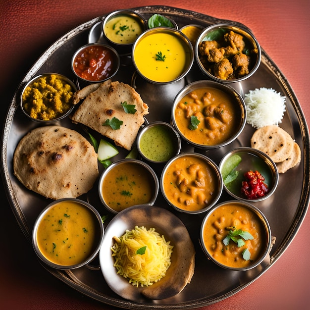 Photo typical healthy maharashtrian food platter or thali full of nutrients selective focus