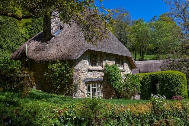 typical house in Dartmoor, Buckland in the Moor, Dartmoor National Park, Devon, England, Great Britain,