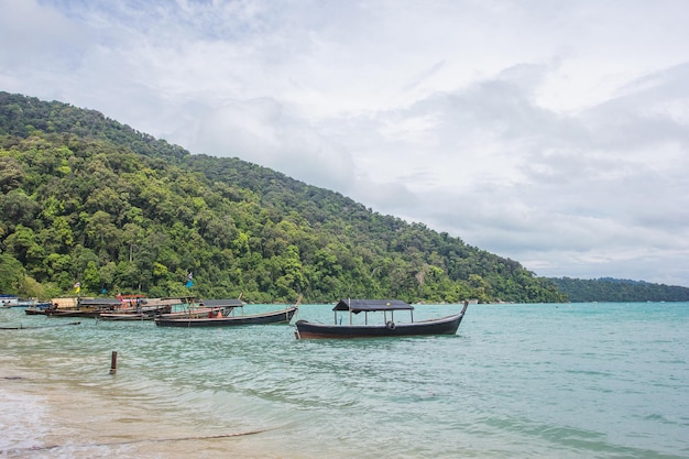 Typical houses on stilts in the Moken Sea Village on Koh Surin Tai in the Surin Islands