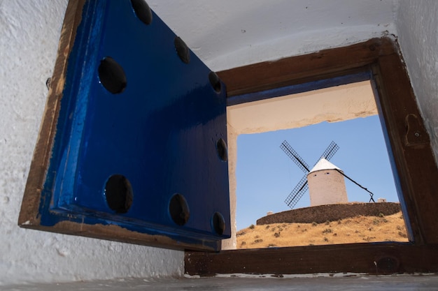 Typical landscape of La Mancha with windmills in Consuegra Toledo Spain