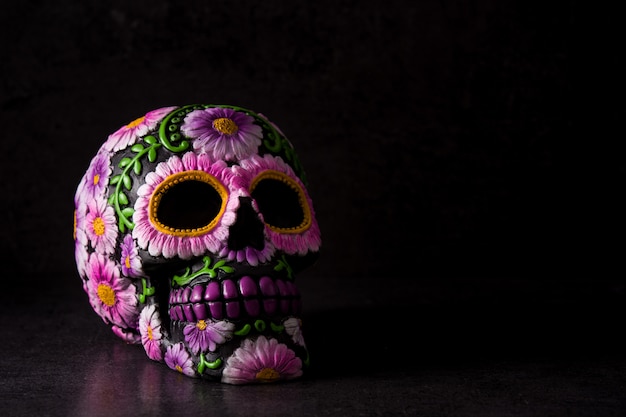 Typical mexican skull painted on black